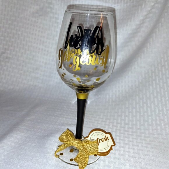 Hello Gorgeous!  16 oz Cypress Refresh Large Hand Painted Bordeaux Wine Glass - Picture 4 of 4